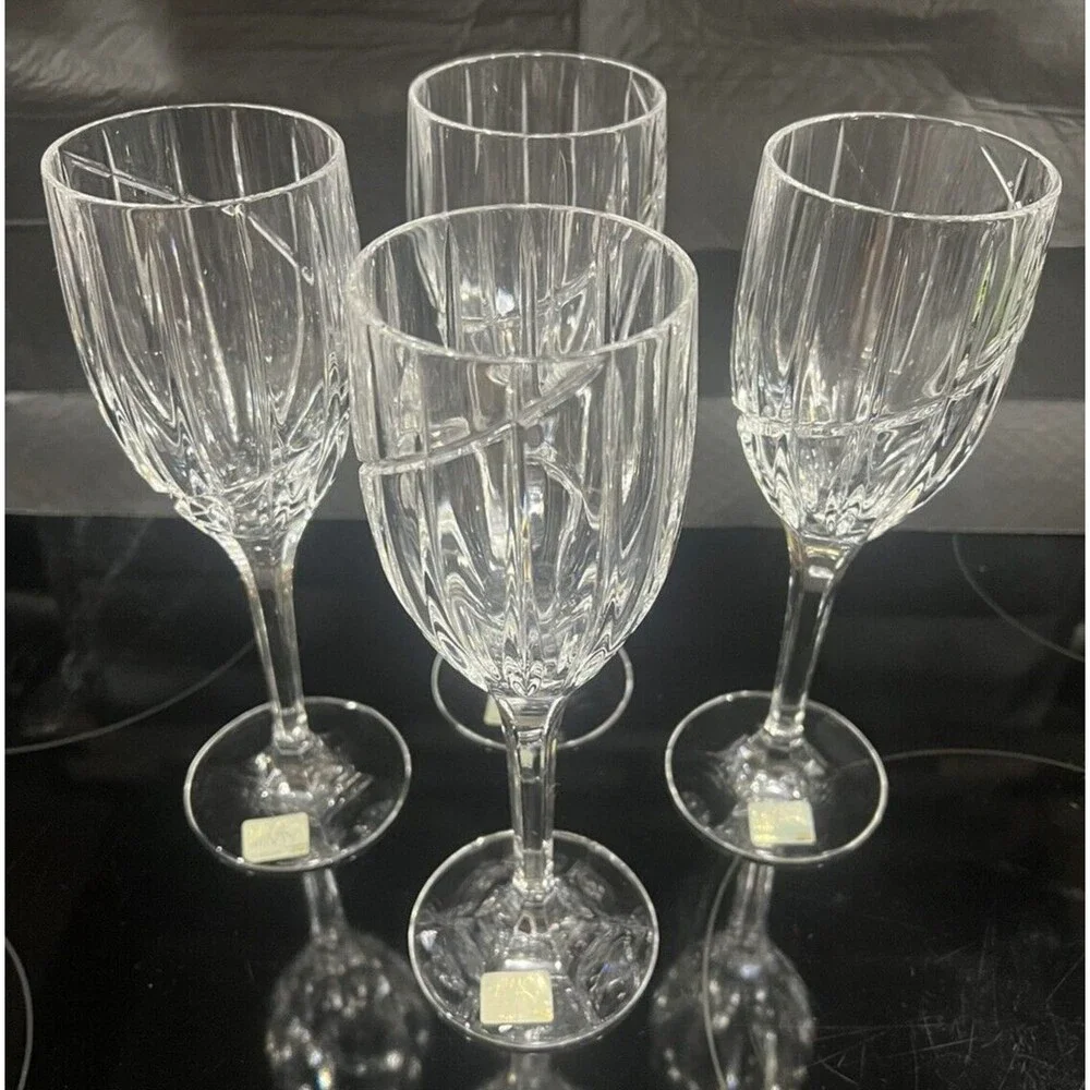 4 Vintage Mikasa Wine Goblets Uptown Crystal Glasses Vertical Cut Swirl Clear 9